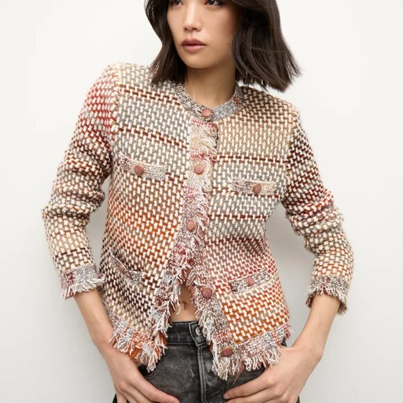Veronica Beard Sariyah Knit Jacket Fringe Crest Buttons Size Large $548 New Tags - Picture 1 of 9